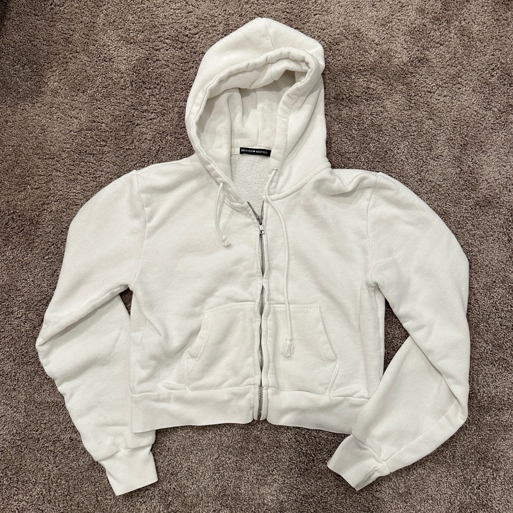 Brandy Melville White Zip-Up Hoodie